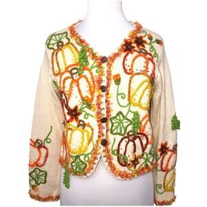 Vintage Design Options Pumpkin Button Front Cardigan Sweater Small GUC